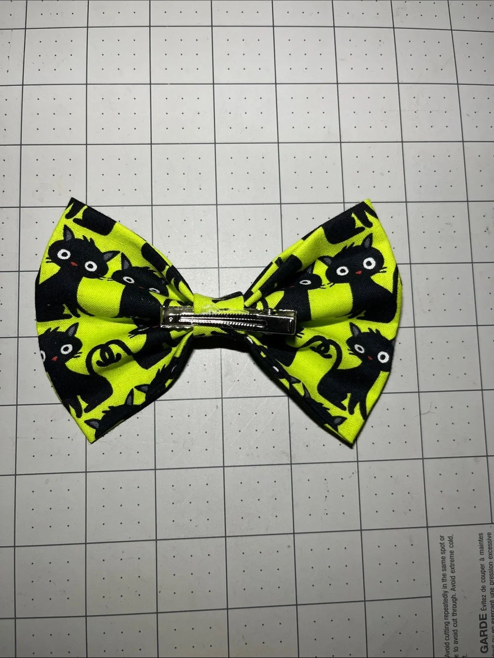 Neon Green Cat Print Hair Bow Clip for Kids